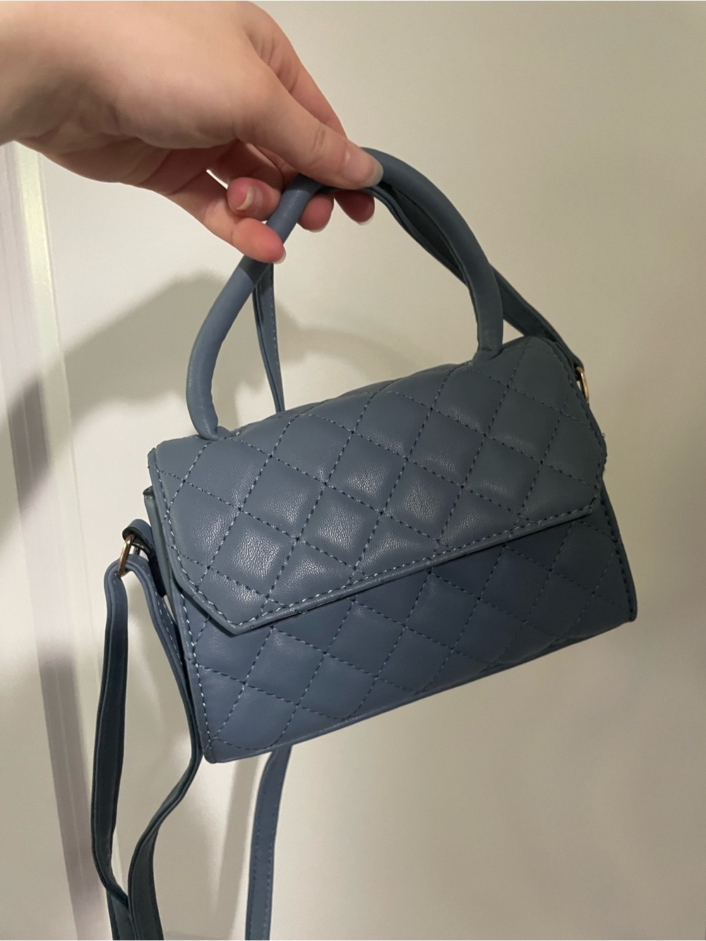 Quilted Top-Handle Crossbody Bag in Slate Blue